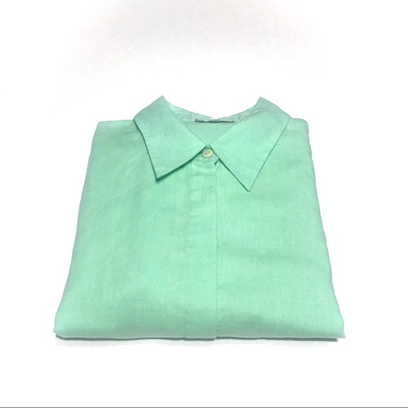 Mint Green Linen Blend Button Down Large - Picture 3 of 9